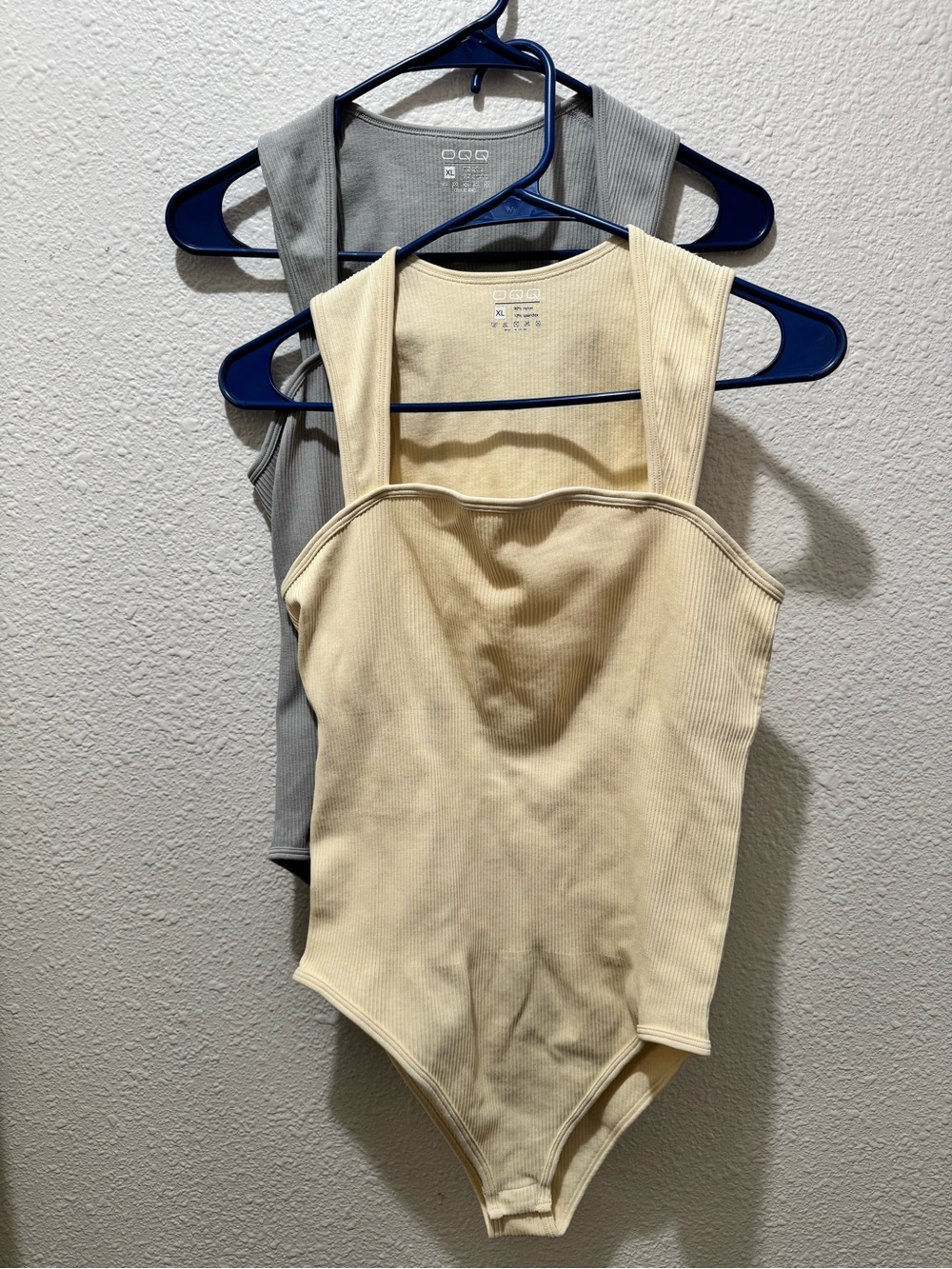 OQQ Ribbed Square-Neck Bodysuit in Cream